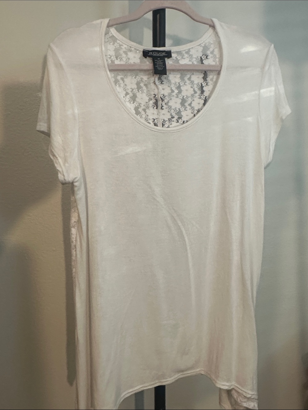 Lace-Back Scoop Neck White Short Sleeve Tee
